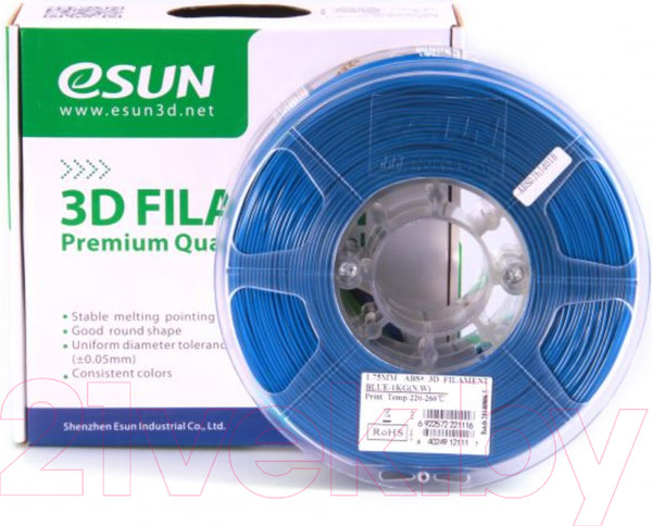 Изображение товара Пластик для 3D-печати eSUN ABS + / т0026662 (1.75мм, 1кг, синий)