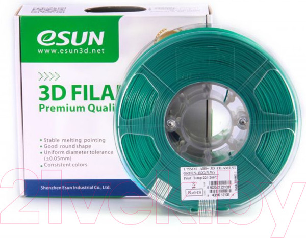 Изображение товара Пластик для 3D-печати eSUN ABS + / т0026664 (1.75мм, 1кг, зеленый)
