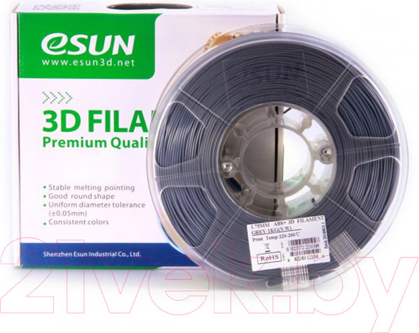 Изображение товара Пластик для 3D-печати eSUN ABS + / т0029667 (1.75мм, 1кг, серый)