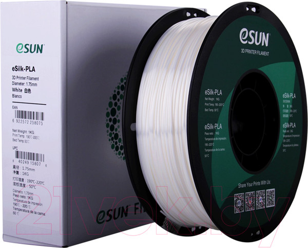 Изображение товара Пластик для 3D-печати eSUN eSilk-PLA / т0030640 (1.75мм, 1кг, белый)
