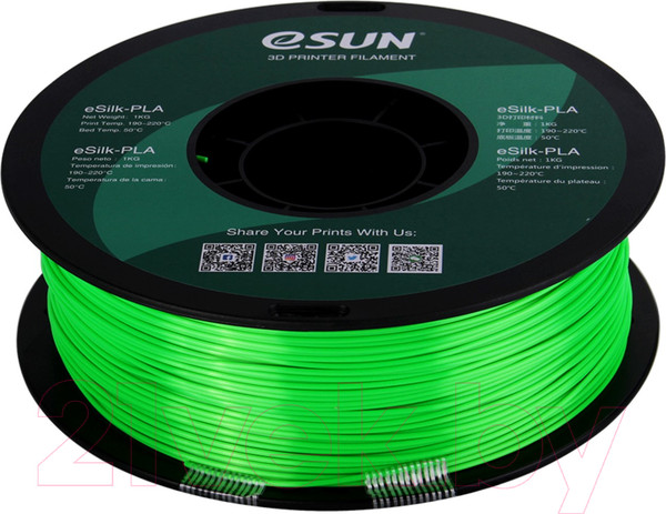 Изображение товара Пластик для 3D-печати eSUN eSilk-PLA / т0030641 (1.75мм, 1кг, зеленый)