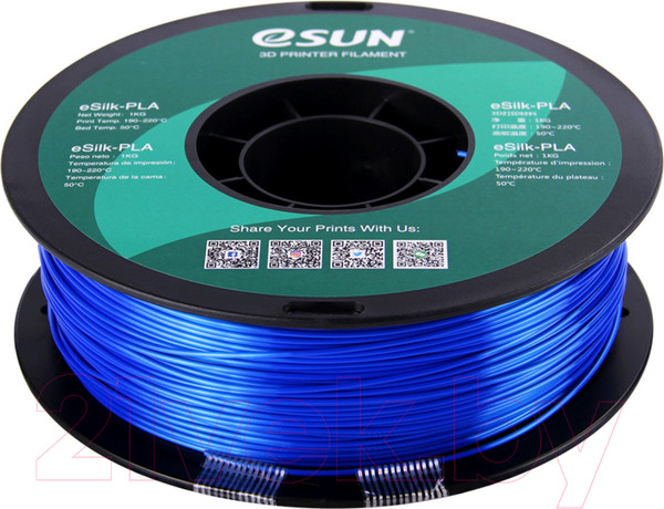 Изображение товара Пластик для 3D-печати eSUN eSilk-PLA / т0030644 (1.75мм, 1кг, голубой)