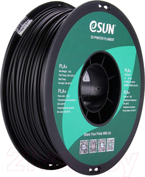 Изображение товара Пластик для 3D-печати eSUN PLA + / т0032292 (2.85 мм, 1 кг, черный)