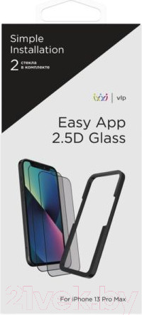 Изображение товара Набор защитных стекол для телефона VLP 2.5D Easy App для iPhone 13 Pro Max / vlp-25D2GLF21-67BK (2шт)