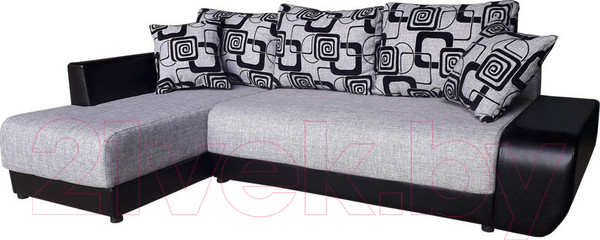 Изображение товара Диван угловой Асмана Олимп-1 правый (кубики/рогожка серый/кожзам черный)