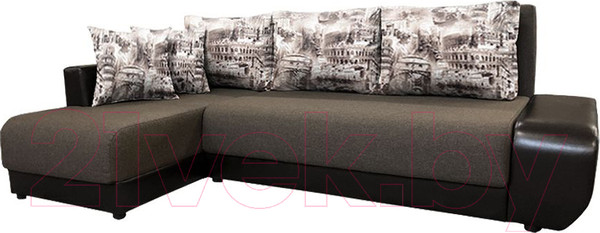 Изображение товара Диван угловой Асмана Олимп-1 правый (архитектура шоколад/кватро 4/кожзам коричневый)