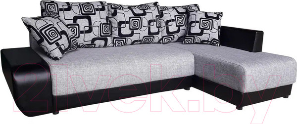 Изображение товара Диван угловой Асмана Олимп-1 левый (кубики/рогожка серый/кожзам черный)