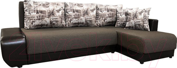 Изображение товара Диван угловой Асмана Олимп-1 левый (архитектура шоколад/кватро 4/кожзам коричневый)