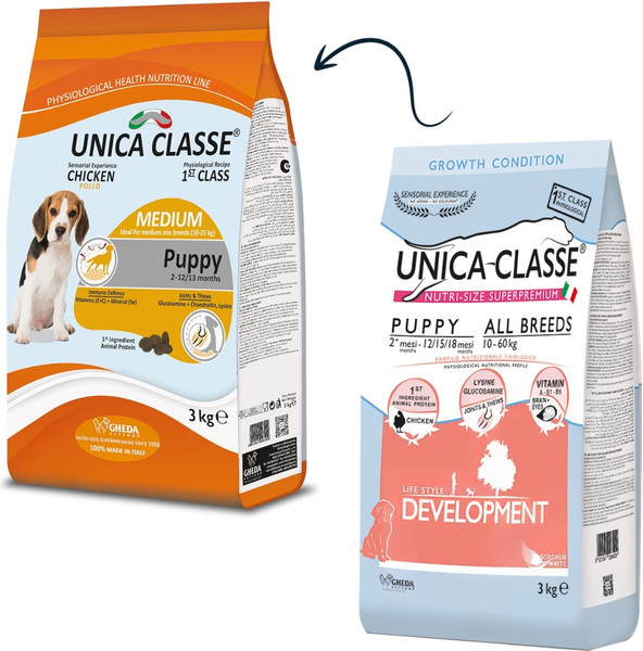 Изображение товара Сухой корм для собак Unica Classe для щенков средних и крупных пород курица (3кг)
