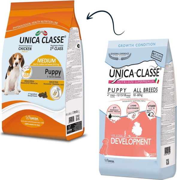 Изображение товара Сухой корм для собак Unica Classe для щенков средних и крупных пород курица (12кг)