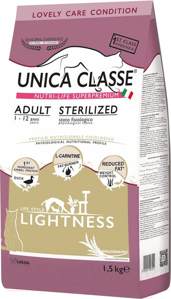 Изображение товара Сухой корм для кошек Unica Classe для взрослых стерилизованных кошек утка (1.5кг)