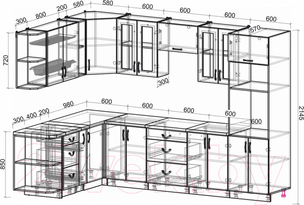 Изображение товара Кухонный гарнитур Интерлиния Мила Крафт 1.88x3.0 левая (дуб королевский)