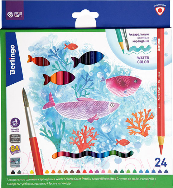 Изображение товара Набор акварельных карандашей Berlingo SuperSoft Рыбки / SSA1724 (24цв)