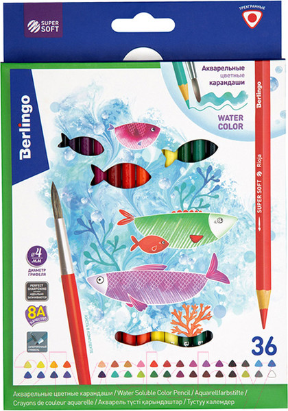 Изображение товара Набор акварельных карандашей Berlingo SuperSoft Рыбки / SSA1736 (36цв)