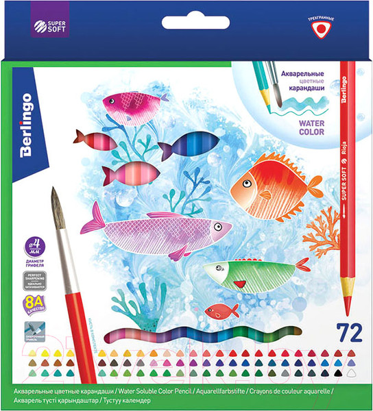 Изображение товара Набор акварельных карандашей Berlingo SuperSoft Рыбки / SSA1772 (72цв)