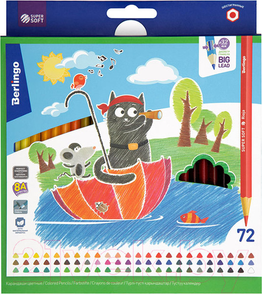 Изображение товара Набор цветных карандашей Berlingo SuperSoft Жил-был кот / SS00572 (72цв)