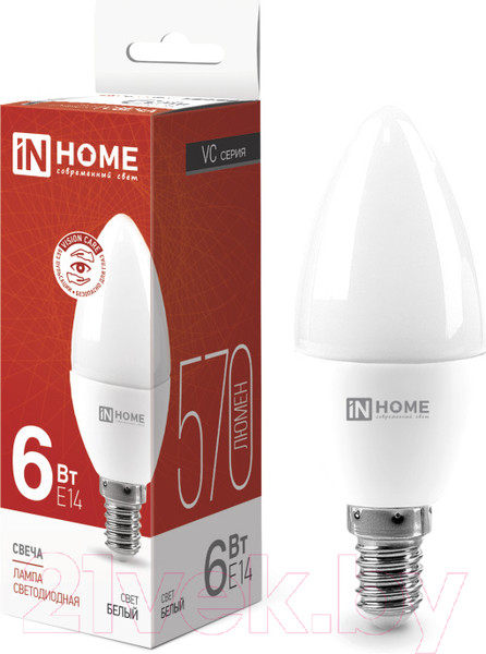 Изображение товара Лампа INhome LED-Свеча-VC 6Вт 230В Е14 4000К 570Лм / 4690612020396