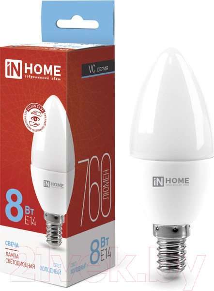 Изображение товара Лампа INhome LED-Свеча-VC 8Вт 230В Е14 6500К 760Лм / 4690612024806
