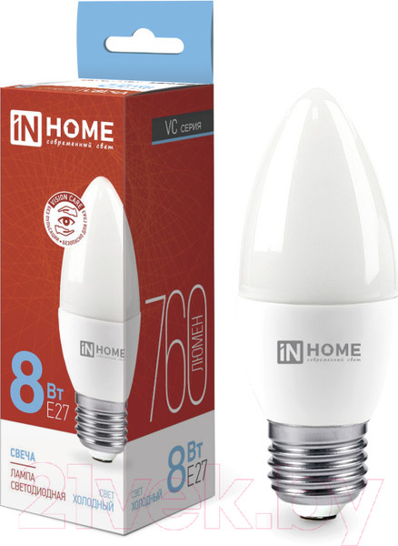 Изображение товара Лампа INhome LED-Свеча-VC 8Вт 230В Е27 6500К 760Лм / 4690612024820