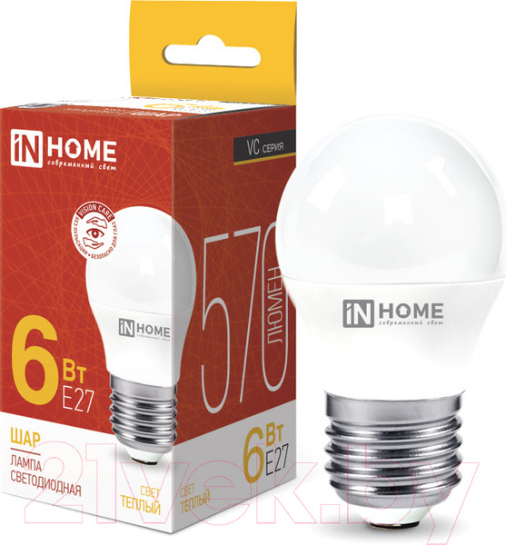 Изображение товара Лампа INhome LED-Шар-VC 6Вт 230В Е27 3000К 570Лм / 4690612020525