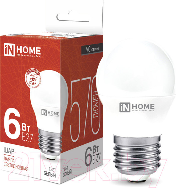 Изображение товара Лампа INhome LED-Шар-VC 6Вт 230В Е27 4000К 570Лм / 4690612020532