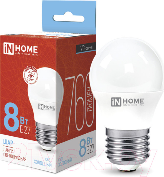 Изображение товара Лампа INhome LED-Шар-VC 8Вт 230В Е27 6500К 760Лм / 4690612024905