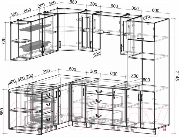 Изображение товара Кухонный гарнитур Интерлиния Мила Крафт 1.88x2.4 левая (дуб лазурный)
