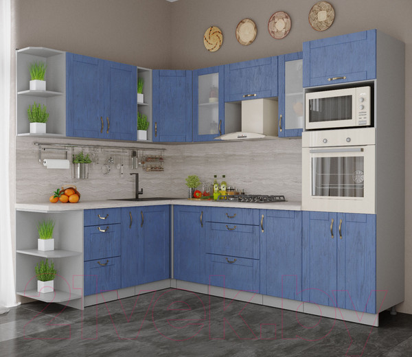 Изображение товара Кухонный гарнитур Интерлиния Мила Крафт 1.88x2.6 левая (дуб лазурный)