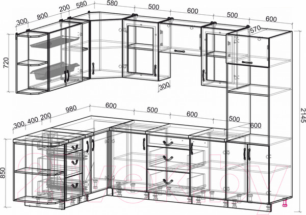 Изображение товара Кухонный гарнитур Интерлиния Мила Крафт 1.88x2.8 левая (дуб лазурный)