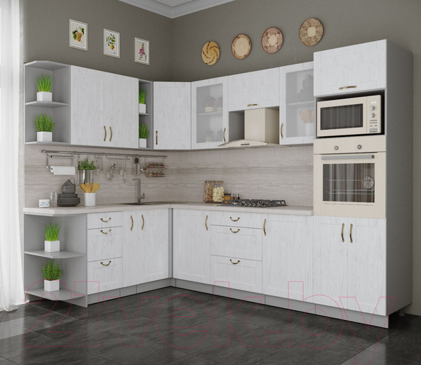 Изображение товара Кухонный гарнитур Интерлиния Мила Крафт 1.88x2.8 левая (дуб полярный)