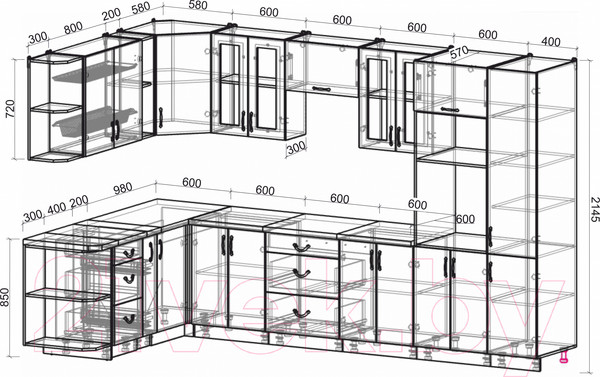 Изображение товара Кухонный гарнитур Интерлиния Мила Крафт 1.88x3.4 левая (дуб полярный)