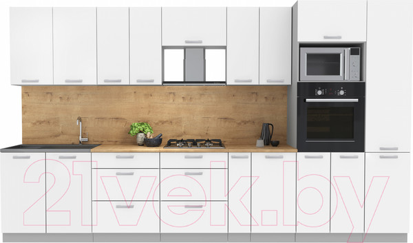 Изображение товара Кухонный гарнитур Interline Мила Лайт 3.6 ВТ (белый платинум/белый платинум/дуб бунратти)