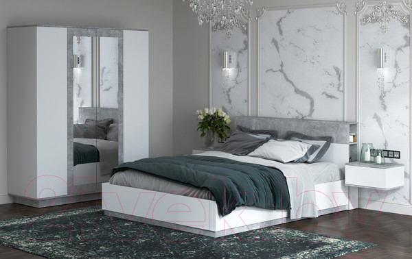 Изображение товара Комплект мебели для спальни Интерлиния Quartz-13 (белый платинум/бетон)