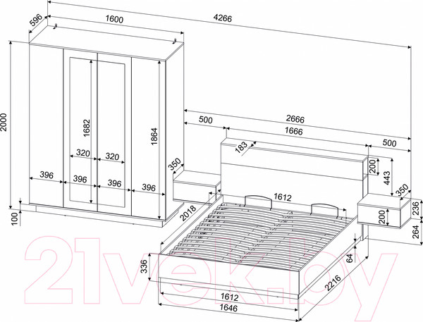 Изображение товара Комплект мебели для спальни Интерлиния Quartz-13 (белый платинум/бетон)