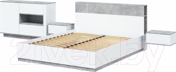 Изображение товара Комплект мебели для спальни Интерлиния Quartz-15 (белый платинум/бетон)