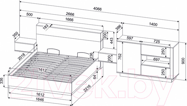 Изображение товара Комплект мебели для спальни Интерлиния Quartz-15 (белый платинум/бетон)