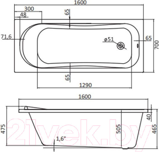 Изображение товара Ванна акриловая Santek Тенерифе 160x70 (1WH302357)