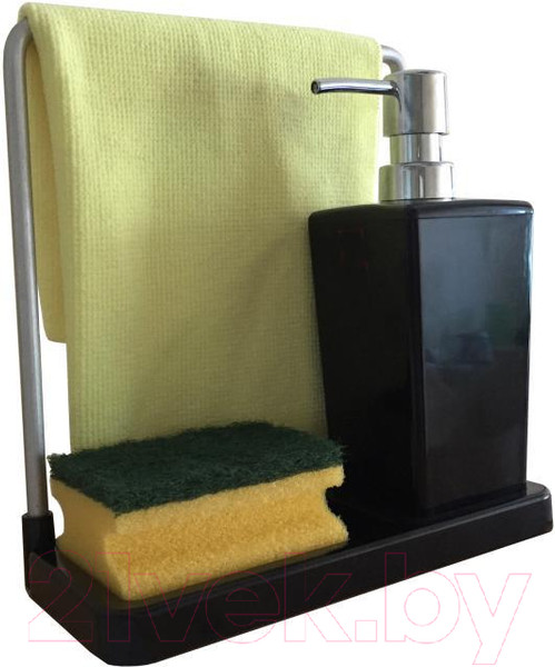 Изображение товара Дозатор моющего средства с подставкой для губки Primanova Luna M-E56-06 (черный)