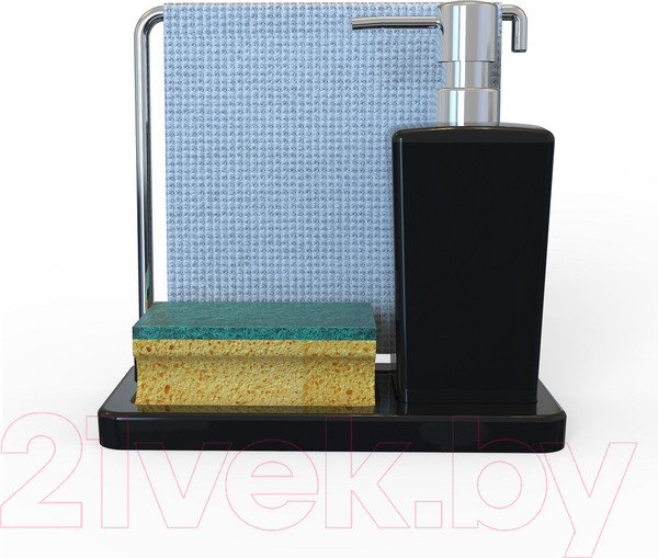 Изображение товара Дозатор моющего средства с подставкой для губки Primanova Luna M-E56-06 (черный)