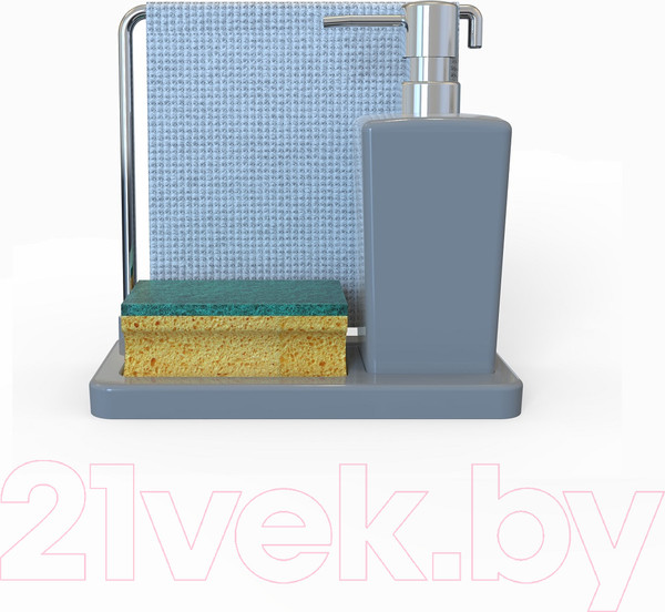 Изображение товара Дозатор моющего средства с подставкой для губки Primanova Luna M-E56-07 (серый)