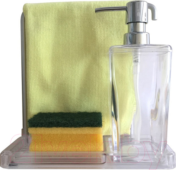 Изображение товара Дозатор моющего средства с подставкой для губки Primanova Luna M-E56-16 (прозрачный)
