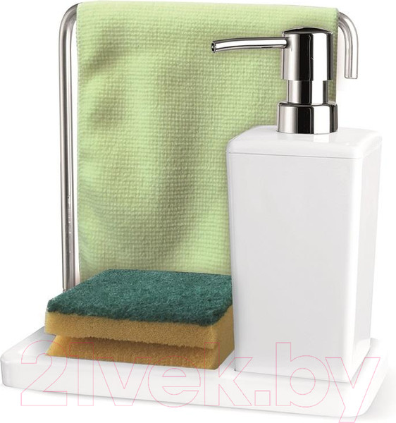 Изображение товара Дозатор моющего средства с подставкой для губки Primanova Luna M-E56-01 (белый)