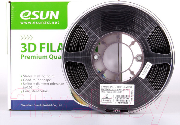 Изображение товара Пластик для 3D-печати eSUN PETG / т0029467 (2.85мм, 2.5кг, Solid Black)