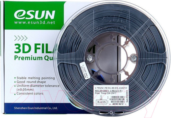 Изображение товара Пластик для 3D-печати eSUN PETG / PETG175SH1/т0030929 (1.75мм, 1кг, серый непрозрачный)
