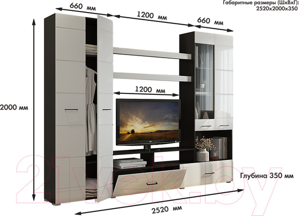 Изображение товара Стенка Горизонт Мебель Альфа (венге/белый глянец)