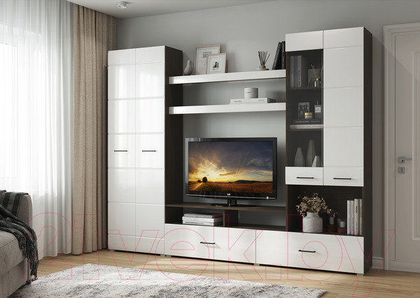 Изображение товара Стенка Горизонт Мебель Альфа (венге/белый глянец)