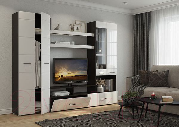 Изображение товара Стенка Горизонт Мебель Альфа (венге/белый глянец)