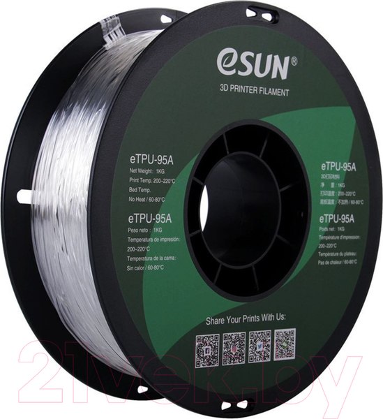 Изображение товара Пластик для 3D-печати eSUN eTPU-95A / т0030659 (1.75мм, 1кг, прозрачный)