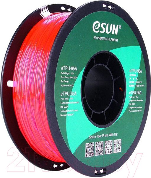 Изображение товара Пластик для 3D-печати eSUN eTPU-95A / т0030664 (1.75мм, 1кг, розовый прозрачный)