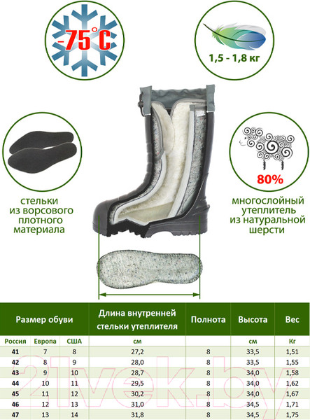 Изображение товара Сапоги для охоты и рыбалки FortMen ЭВА Енисей 36(СЕ)340 (р-р 41)